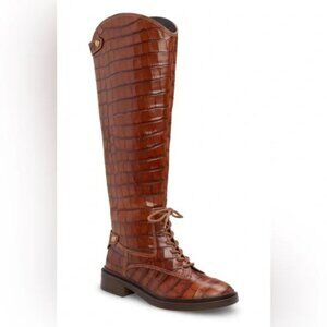 Vince Camuto Sirdola Riding Boots Brown Tall Crocodile Print Leather 9.5